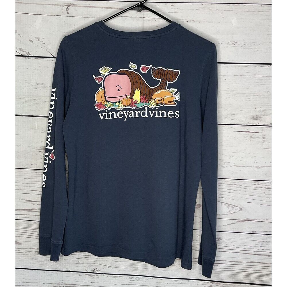 Vineyard Vines S Shirt Navy Thanksgiving Whale Long-Sleeve Pocket Tee Size Small - Picture 7 of 11